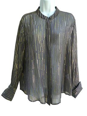 SiLK MeTaLLiC Equipment Femme Jecinthe Blouse Sheer Blackened Pearl Gold XL